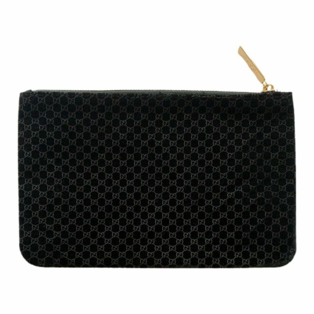 NEW! Authentic GG GUCCI Logo Black Velvet Pouch Purse Cosmetic Bag Embossed Rare - Picture 3 of 6